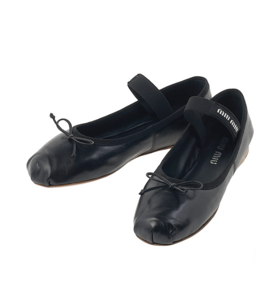 Logo band leather ballerina shoes