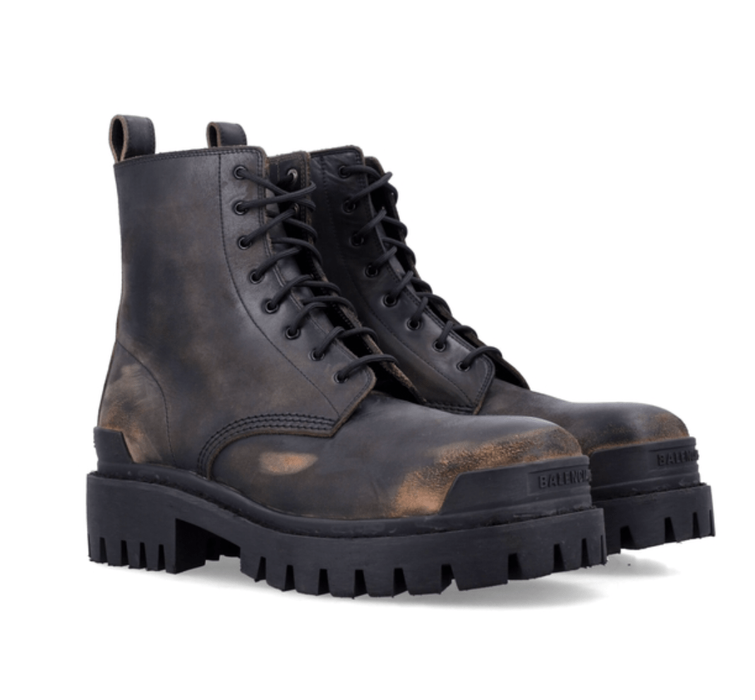 Strike Vintage Effect Leather Lace-Up Boots