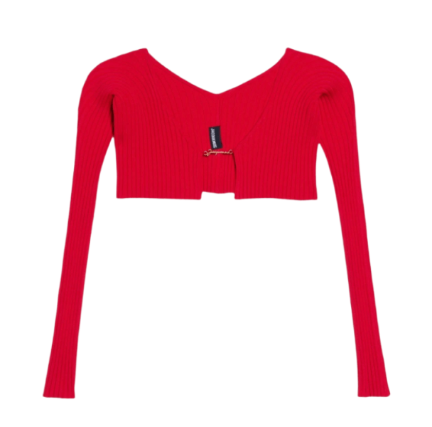 (W) Jacquemus La Maille Pralu Micro Charm Logo Cardigan Red