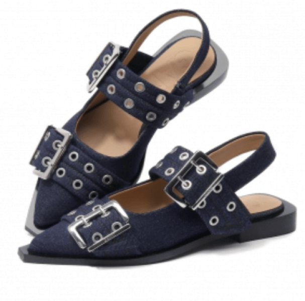 DENIM FEMININE BUCKLE BALLERINAS