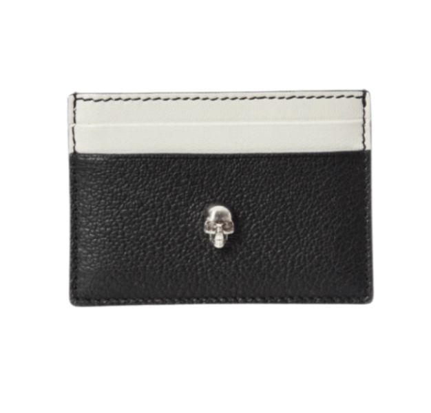 Alexander McQueen Silver Skull Two Tone Card Holder Black White