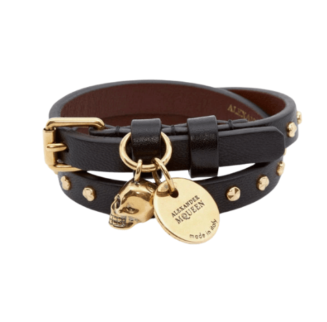 Alexander McQueen Hammered Stud Double Wrap Bracelet Black