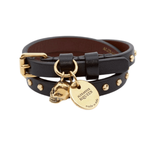Alexander McQueen Hammered Stud Double Wrap Bracelet Black