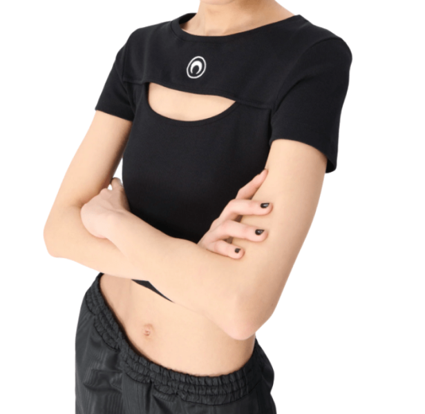 Moon Logo Ribbed Jersey Cut-Out T-Shirt 