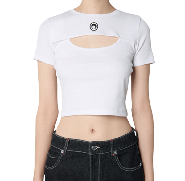 Moon Logo Ribbed Jersey Cut-Out T-Shirt WHITE