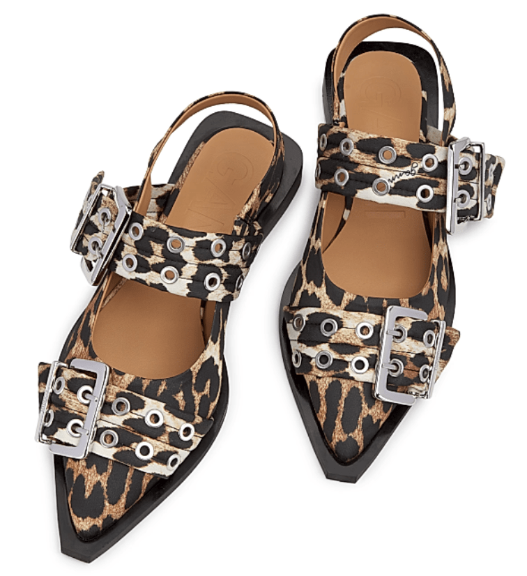 LEOPARD SATIN FEMININE BUCKLE BALLERINAS