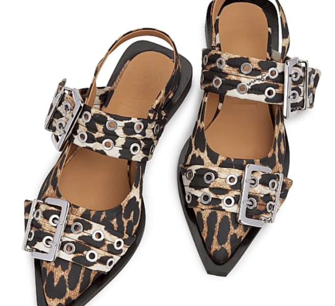 LEOPARD SATIN FEMININE BUCKLE BALLERINAS