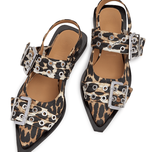 LEOPARD SATIN FEMININE BUCKLE BALLERINAS