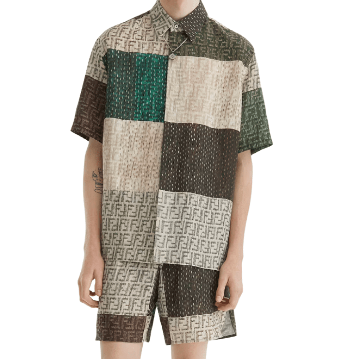 Brown and green FF linen shirt