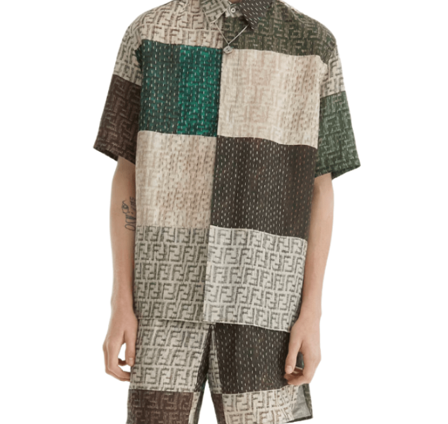 Brown and green FF linen shirt