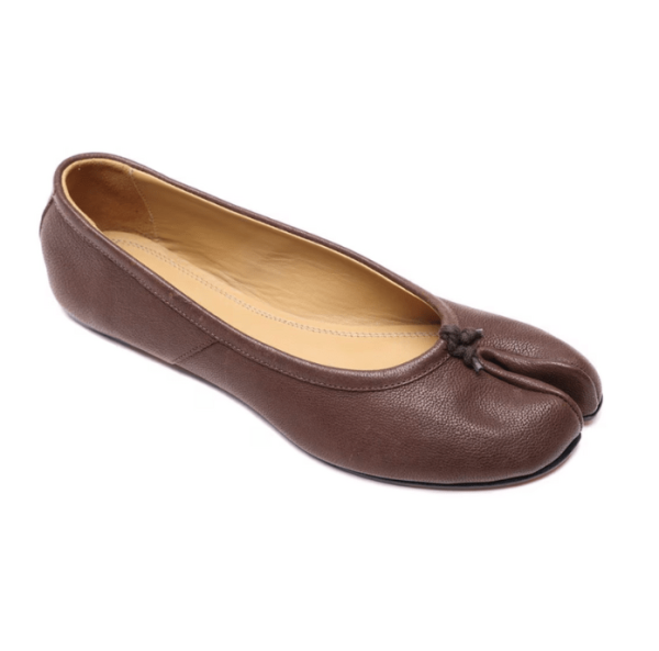 (W) Maison Margiela Tabi Leather Ballerina Shoes Nutmeg