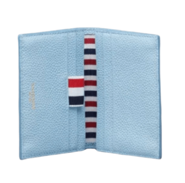 Thom Browne Pebble Grain 4-Bar Striped Double Card Holder Blue