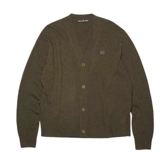 Keve Face V-Neck Cardigan Dark Khaki Melange