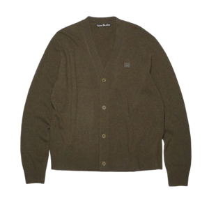 Keve Face V-Neck Cardigan Dark Khaki Melange