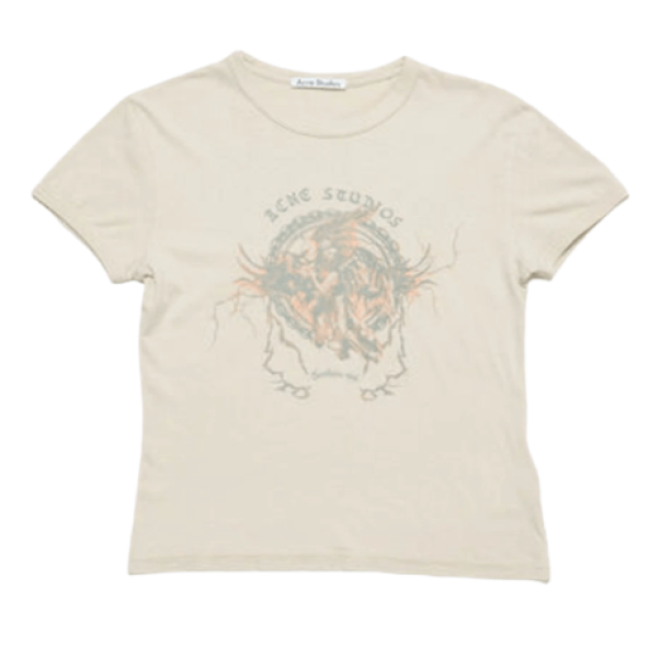 (W) Acne Studios Printed T-Shirt-Fitted Fit Faded Gray