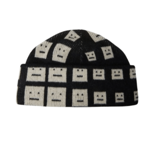 Acne Studios Checkerboard Face Beanie Hat Black