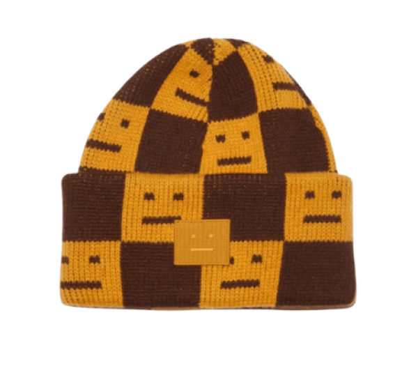 Acne Studios Jacquard Knit Beanie Hat Ochre Orange Coffee Brown