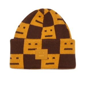 Acne Studios Jacquard Knit Beanie Hat Ochre Orange Coffee Brown