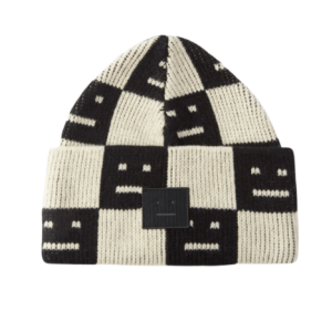 Acne Studios Jacquard Knit Beanie Hat Black Oatmeal Melange