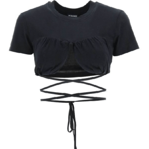 (W) Jacquemus Le T-Shirt Baci Gathered Bra T-Shirt Black