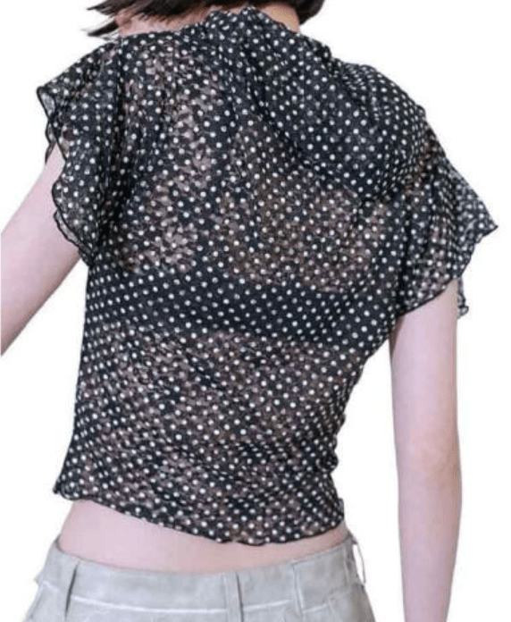 Draped sleeve dot hooded top
