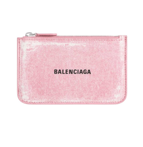 Balenciaga Cash Large Long Coin and Card Holder in Denim Print Pink