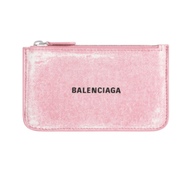 Balenciaga Cash Large Long Coin and Card Holder in Denim Print Pink
