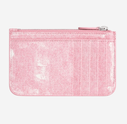 Balenciaga Cash Large Long Coin and Card Holder in Denim Print Pink