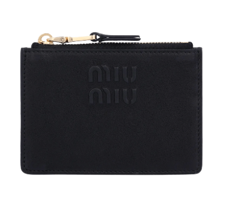 Small Leather Zipper Card Holder - Black