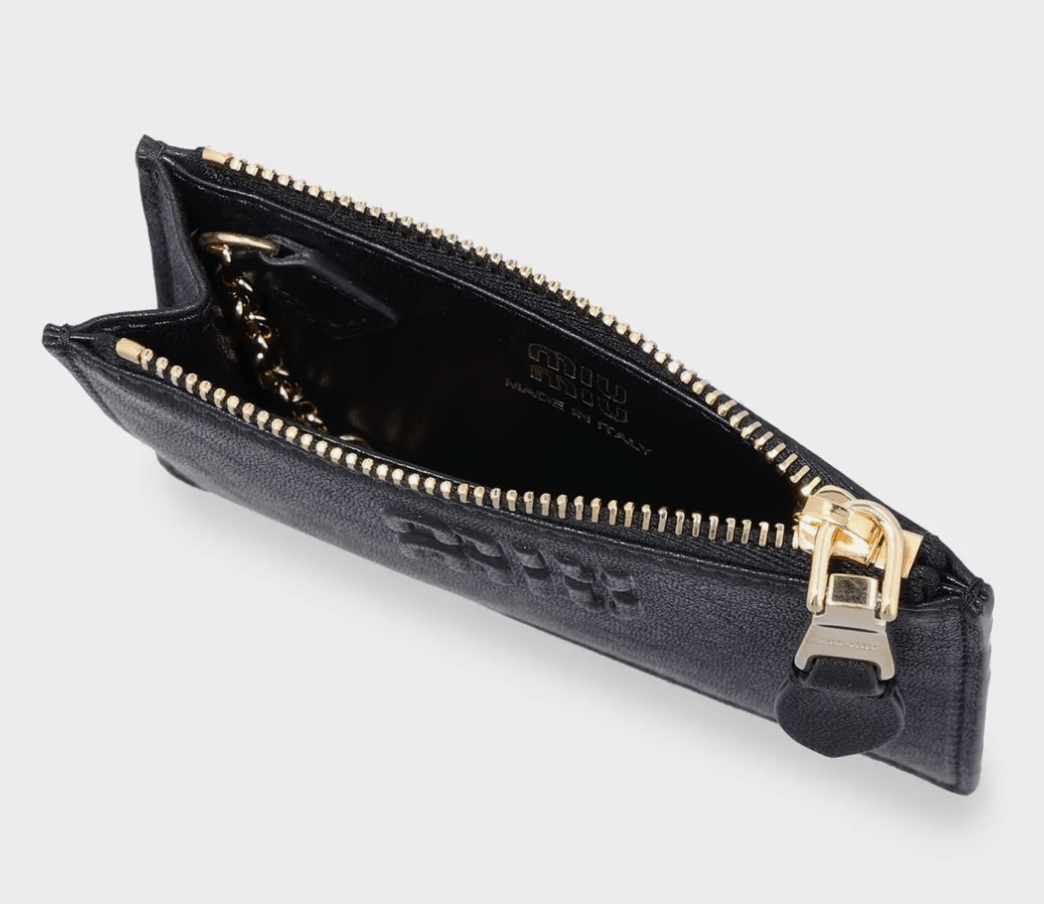 Small Leather Zipper Card Holder - Black