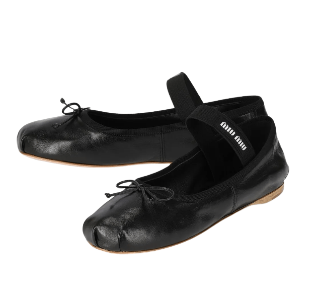 Logo band leather ballerina shoes