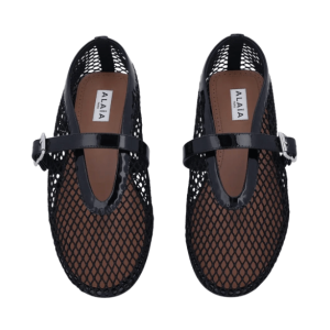Fishnet Ballerina Strap Flat Mesh Flat Shoes