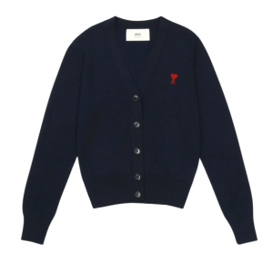 Red Heart Logo Merino Wool Cardigan - Night Blue 