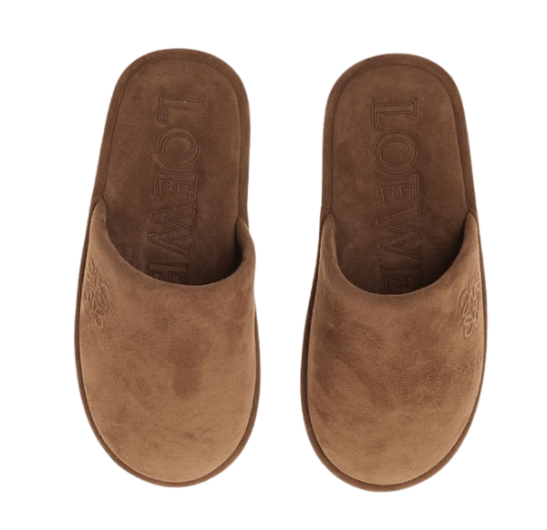 (W) Loewe Anagram Slippers in Suede Calfskin Tan
