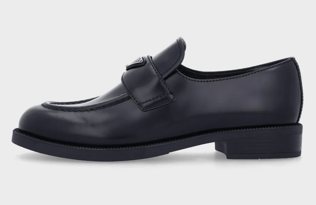 (W) Prada Brushed Leather Loafers Black