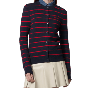 Striped Logo Cardigan - Navy Red