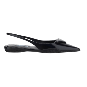 (W) Prada Brushed Leather Slingback Ballerinas Black