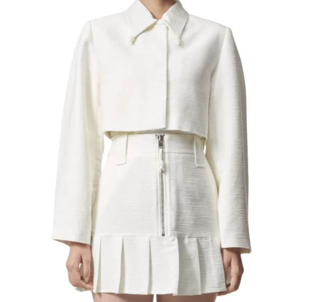 Ganni Slub Linen Cropped Blazer Jacket - Egret 