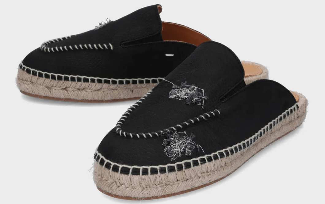 MM6 Embroidered Espadrille Mules - Black