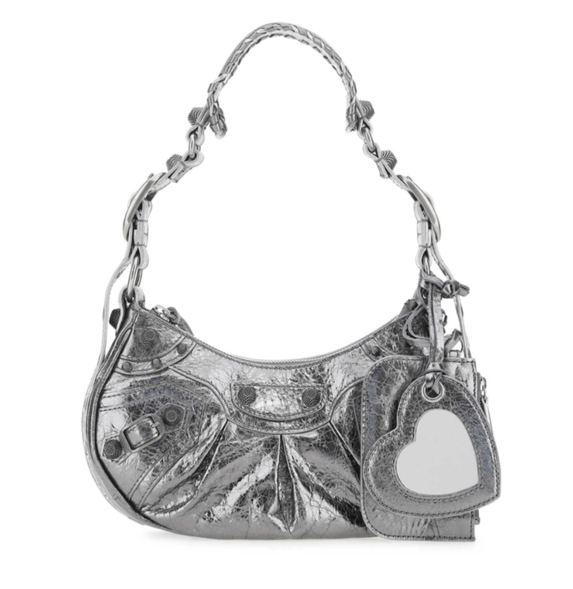 BALENCIAGA Le Cagole XS Metallic Silver Shoulder Bag