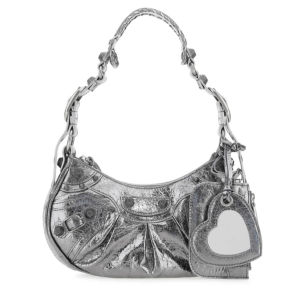 BALENCIAGA Le Cagole XS Metallic Silver Shoulder Bag