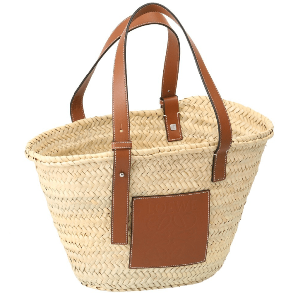 Loewe Basket Bag in Palm Leaf and Calfskin Natural Tan