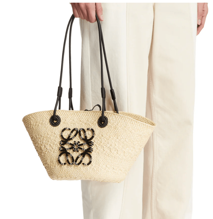 Small Anagram Basket bag in iraca palm and calfskin