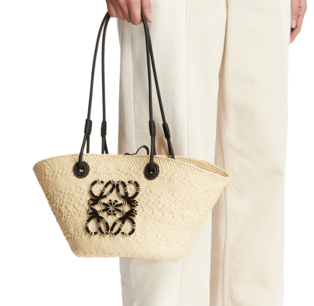 Small Anagram Basket bag in iraca palm and calfskin