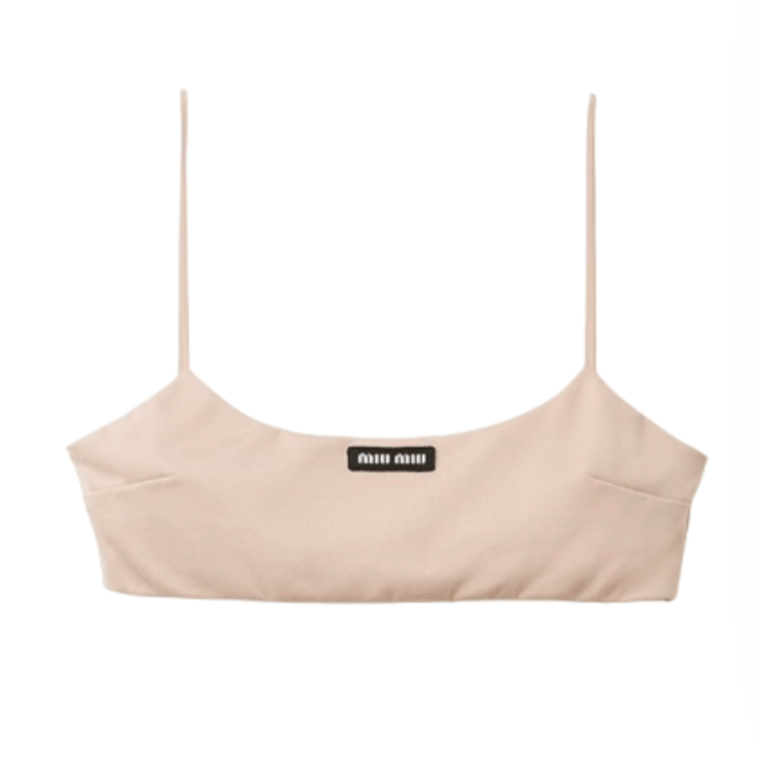 (W) Miu Miu Stretch Jersey Top with Logo Cameo