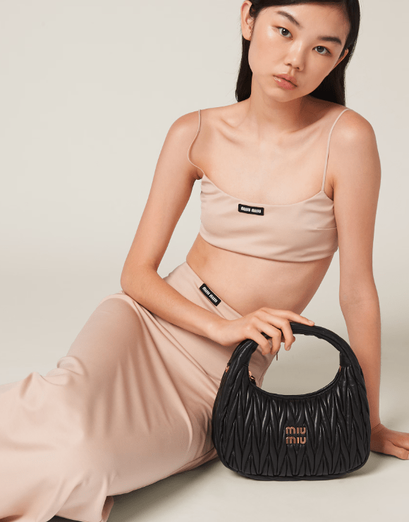(W) Miu Miu Stretch Jersey Top with Logo Cameo