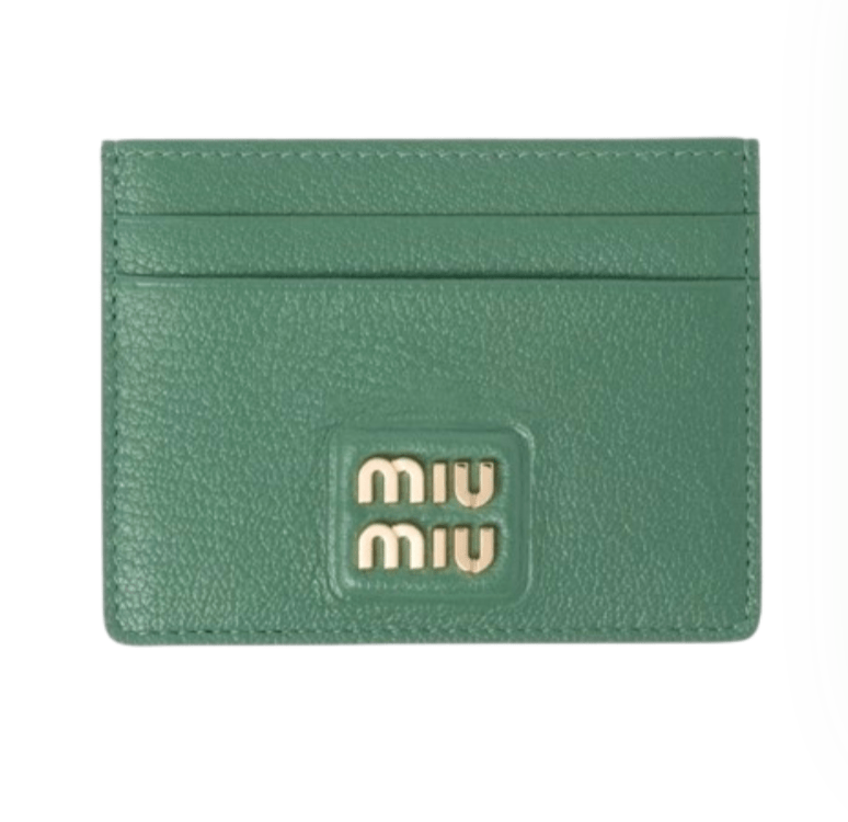 Miu Miu Madras Leather Card Holder Sage Green
