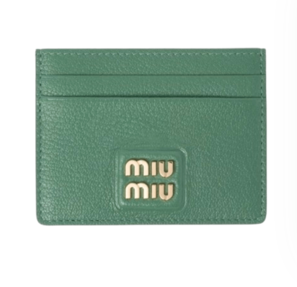 Miu Miu Madras Leather Card Holder Sage Green