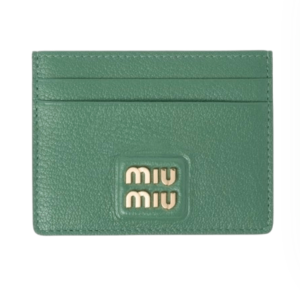 Miu Miu Madras Leather Card Holder Sage Green