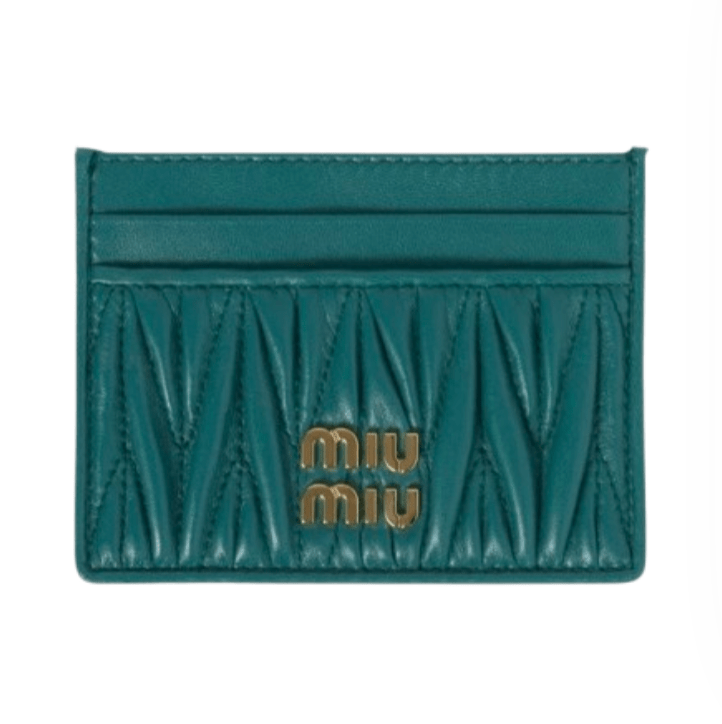 Miu Miu Matelasse Nappa Leather Card Holder Lagoon Blue